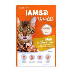 Iams Cat Adult kuře a krůta v omáčce kapsa 85g Iams Cat Adult kuře a krůta v omáčce kapsa 85g