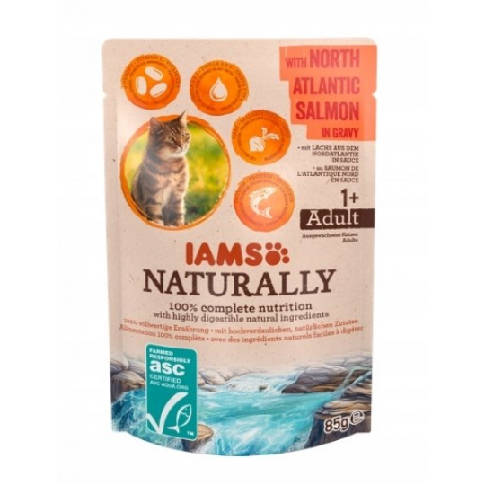 IAMS Naturally Adult with North Atlantic salmon in gravy - mokré krmivo pro kočky - 85g