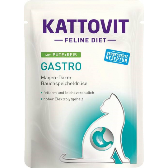 KATTOVIT Feline Diet Gastro Turkey with rice - mokré krmivo pro kočky - 85g