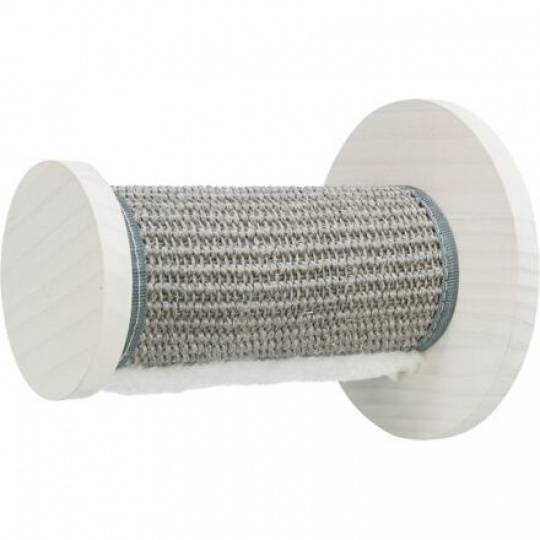 Kulatý schůdek se sisalem, prvek na stěnu, o 18 × 22 cm, borové dřevo, bílá/šedá