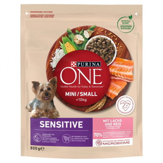 PURINA One Mini/Small Sensitive Salmon, rice - suché krmivo pro psy - 800 g