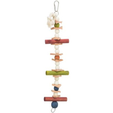 Dřevěná hračka, lano s barevnými kuličkami a kůží, 28 cm