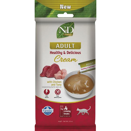 Pamlsok Farmina Creamy N&D Prime Cat with Chicken & Tuna Adult 60 g