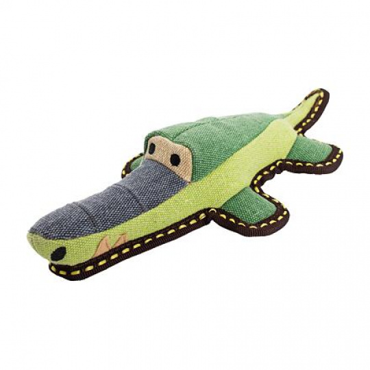 Krokodýl 30 cm, robustní aport pro psy, tkaná látka, zelená/šedá, HipHop Dog