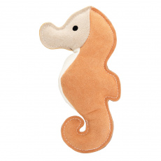 Mořský koník HipHop Dog, 23 cm, robustní kožená hračka / aport, krémová/hořčicová