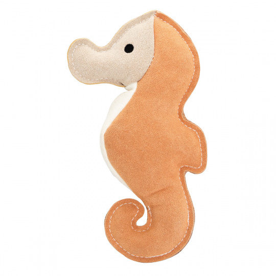Mořský koník HipHop Dog, 23 cm, robustní kožená hračka / aport, krémová/hořčicová