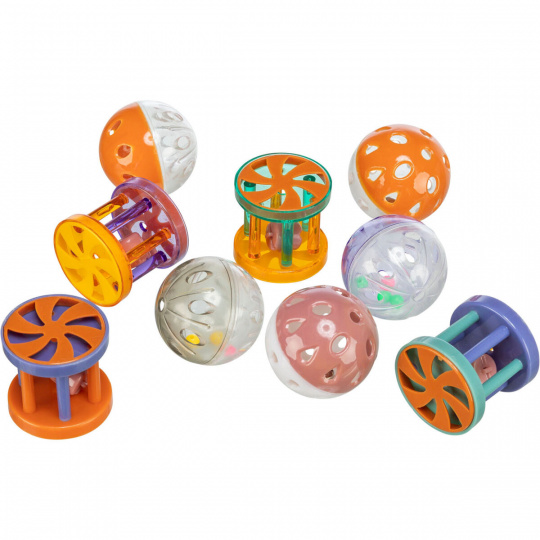 Plastový míček/klec s rolničkou 4,5cm/4cm ( 60ks dóza)