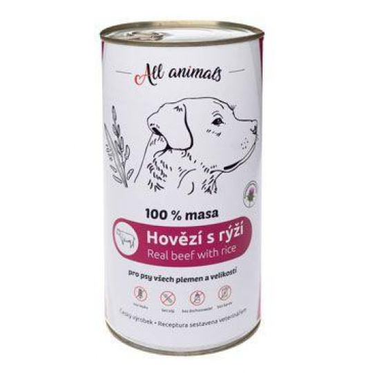 All Animals DOG konz. Hovězí mleté s rýží 1200g