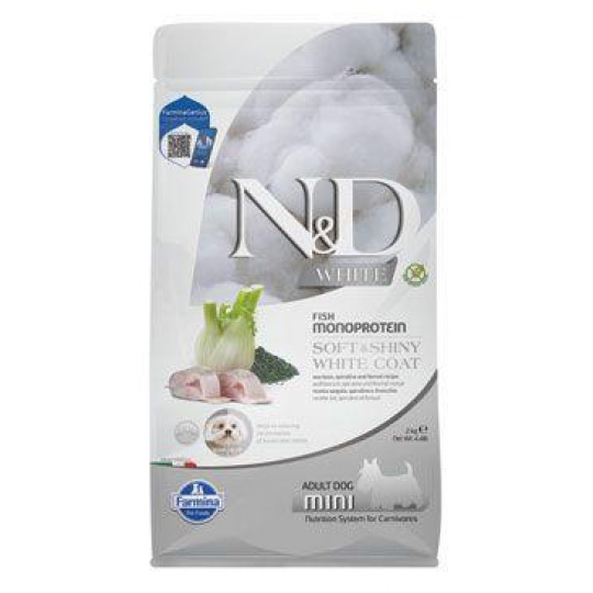 Farmina N&D dog WHITE (GF) adult mini, sea bass, spirulina & fenel 2 kg