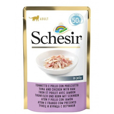 SCHESIR in jelly Tuna and chicken with ham - mokré krmivo pro kočky - 50 g