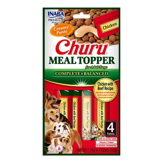 INABA Churu Meal Topper Chicken with beef - pamlsek pro psa - 4 x 14g