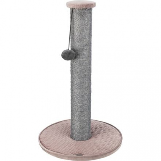 Škrabací sloupek LIVIA s plyšovou kuličkou, 64 cm, sisal/plyš, starorůžová