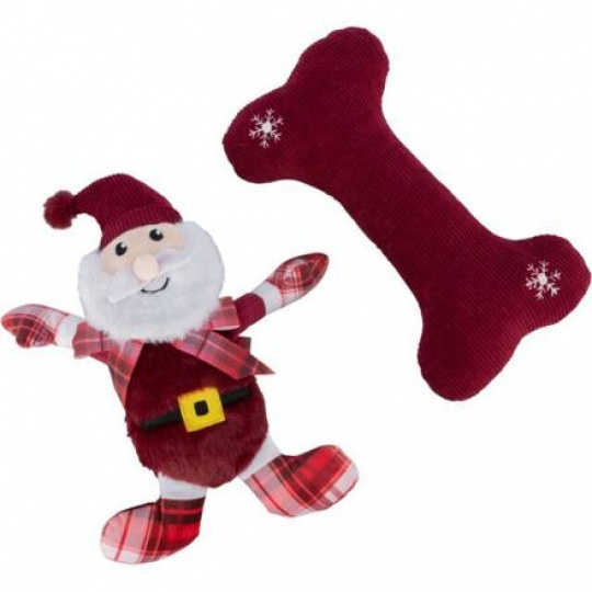 Xmas GIFT SET - vánoční dárková sada hraček (Santa, kost), 30 cm, plyš/látka
