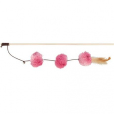Vábnička/prut s pompon míčky a peřím, 40cm Vábnička/prut s pompon míčky a peřím, 40cm