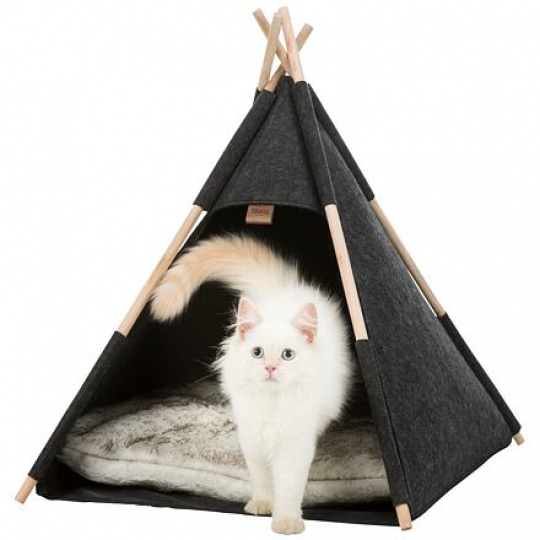 Jeskyňka TIPI  - přístřešek ve tvaru týpí,  55 x 65 x 55 cm, plsť/dřevo, antracit
