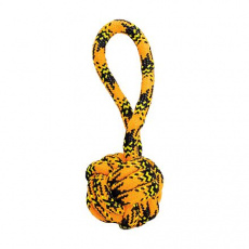 Přetahovadlo s uzlovaným míčem HipHop ROPE  ø 7cm /20 cm, neon oranžová, černá, žlutá