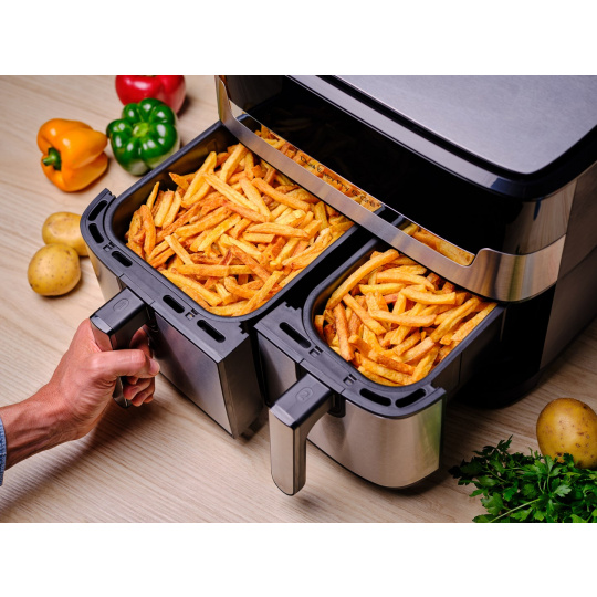 Tefal Dual Easy Fry & Grill EY905D Dvojitý 8,3 l Samostatné 2700 W Horkovzdušná fritéza Nerezová ocel