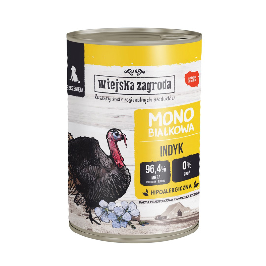 WIEJSKA ZAGRODA Štěňata Monoprotein Turkey - mokré krmivo pro psy - 400g