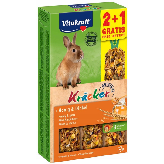 VITAKRAFT Kräcker Honey with spelt - lahůdka pro králíky - 2 + 1