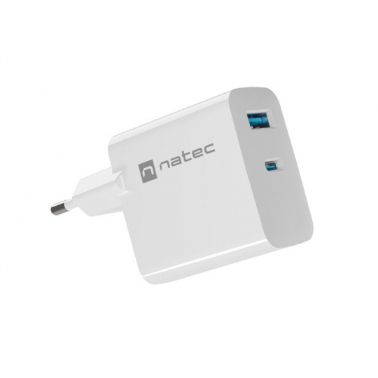 NATEC RIBERA GAN NABÍJEČKA 1X USB-A + 1X USB-C 45W BÍLÁ